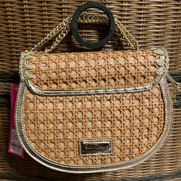BRAND NEW WITH TAGS • Lilly Pulitzer LaConcha Cane Crossbody Natural Gold Sea - Picture 2 of 6